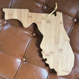 NEW Totally Bamboo Florida Shaped Wood Cutting Board Gift